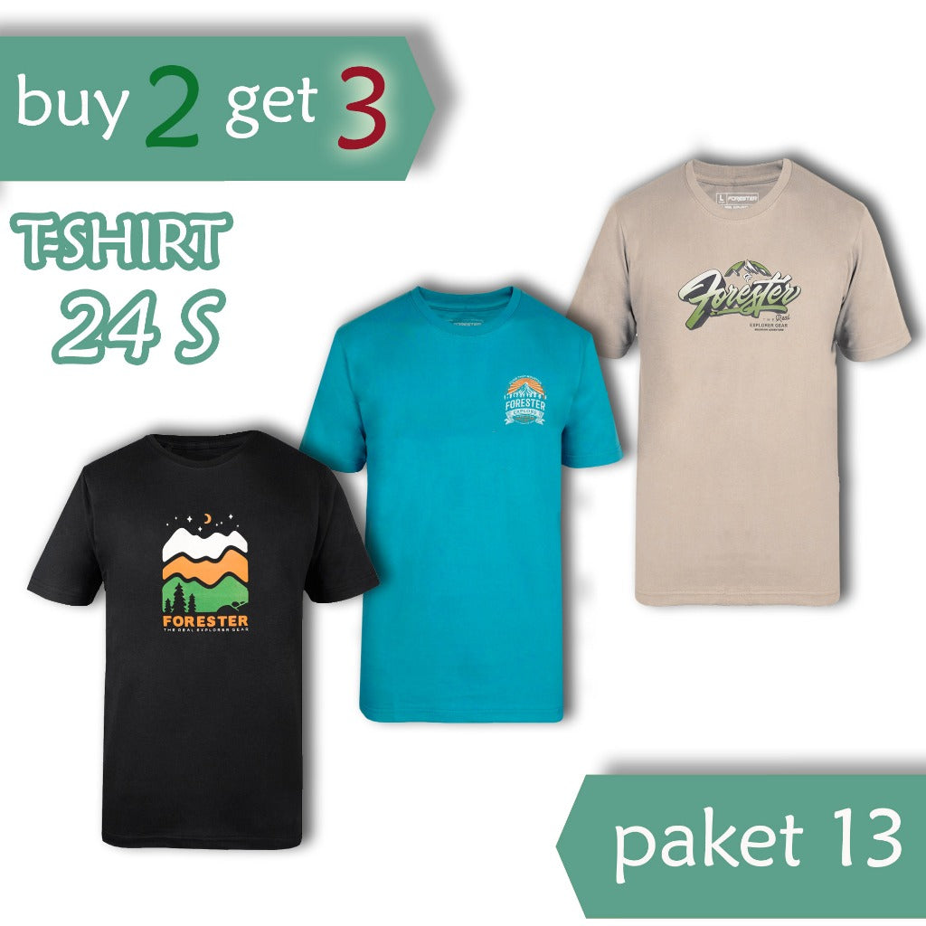 [1-2-8] Paket Hemat 3 pcs Kaos Oblong Sablon Keren Forester Katun 24S Bahan Adem