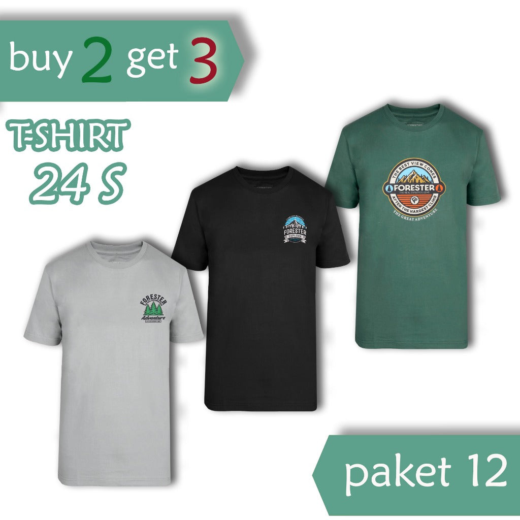 [6-9-10] Paket Hemat 3 pcs Kaos Oblong Sablon Keren Forester Katun 24S Bahan Adem