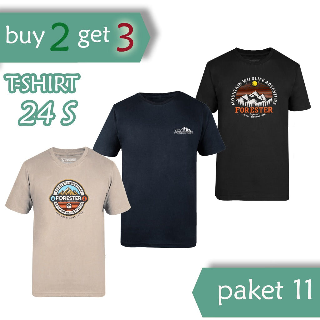 [3-4-7] Paket Hemat 3 pcs Kaos Oblong Sablon Keren Forester Katun 24S Bahan Adem