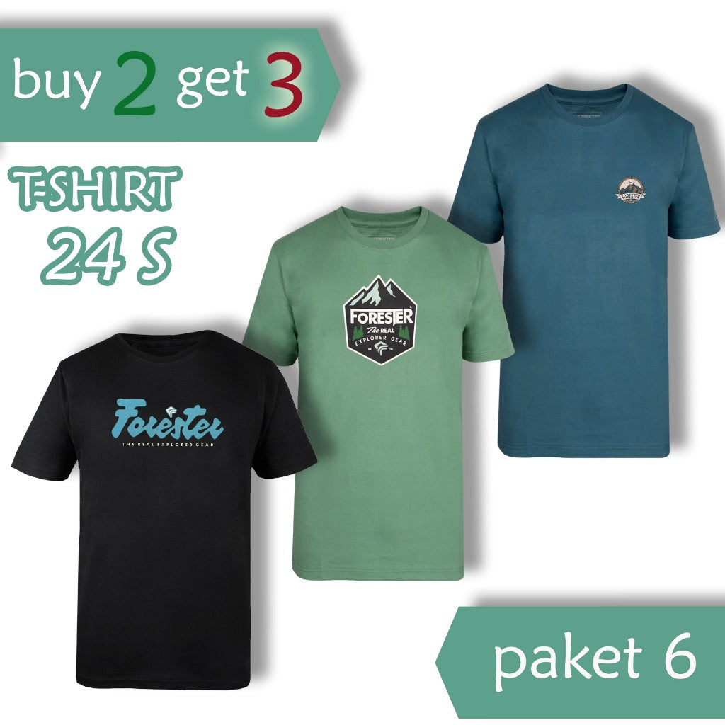 [6-9-10] Paket Hemat 3 pcs Kaos Oblong Sablon Keren Forester Katun 24S Bahan Adem