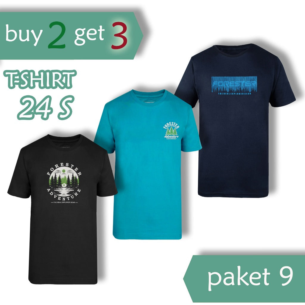 [6-9-10] Paket Hemat 3 pcs Kaos Oblong Sablon Keren Forester Katun 24S Bahan Adem
