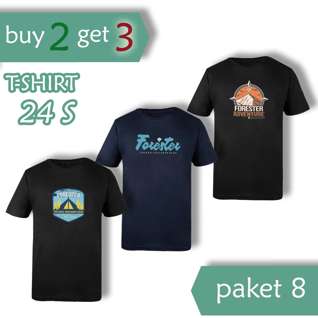[1-2-8] Paket Hemat 3 pcs Kaos Oblong Sablon Keren Forester Katun 24S Bahan Adem