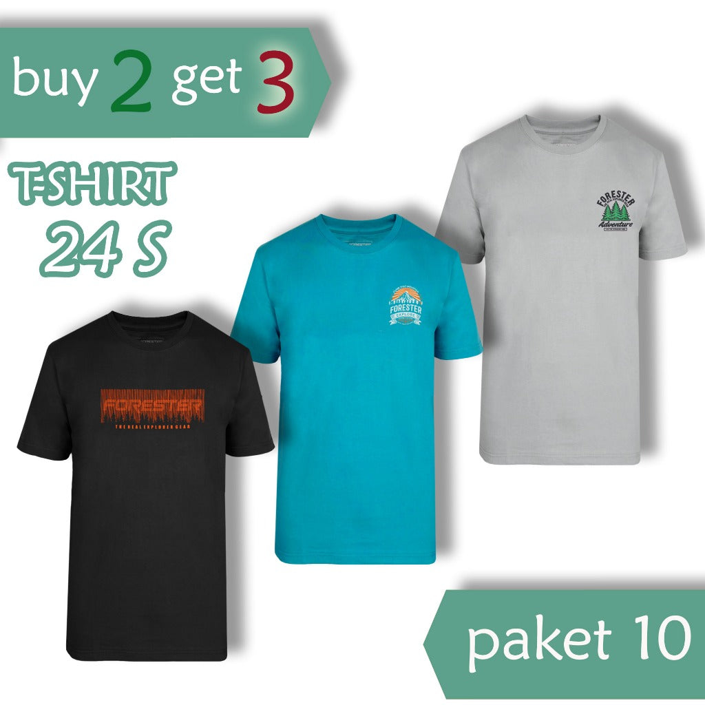 [6-9-10] Paket Hemat 3 pcs Kaos Oblong Sablon Keren Forester Katun 24S Bahan Adem