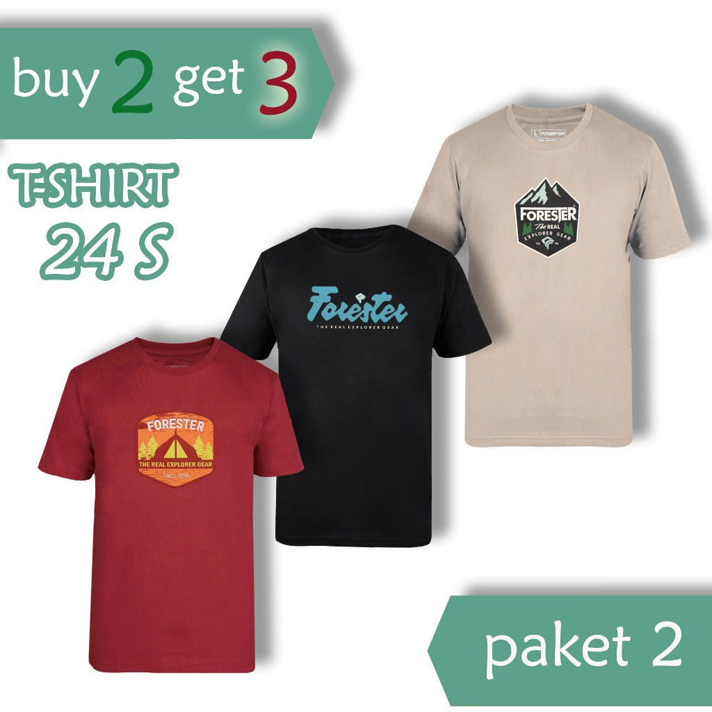[1-2-8] Paket Hemat 3 pcs Kaos Oblong Sablon Keren Forester Katun 24S Bahan Adem