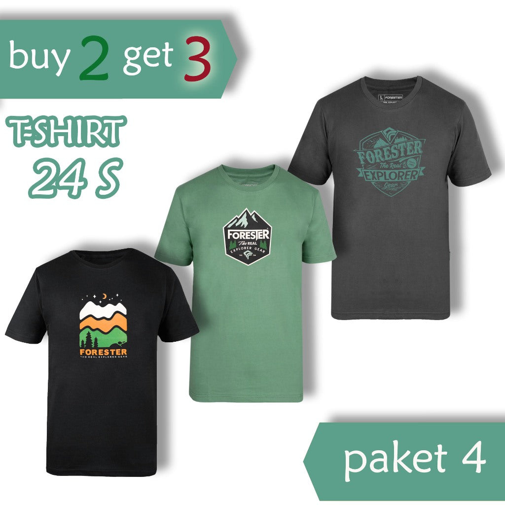 [3-4-7] Paket Hemat 3 pcs Kaos Oblong Sablon Keren Forester Katun 24S Bahan Adem