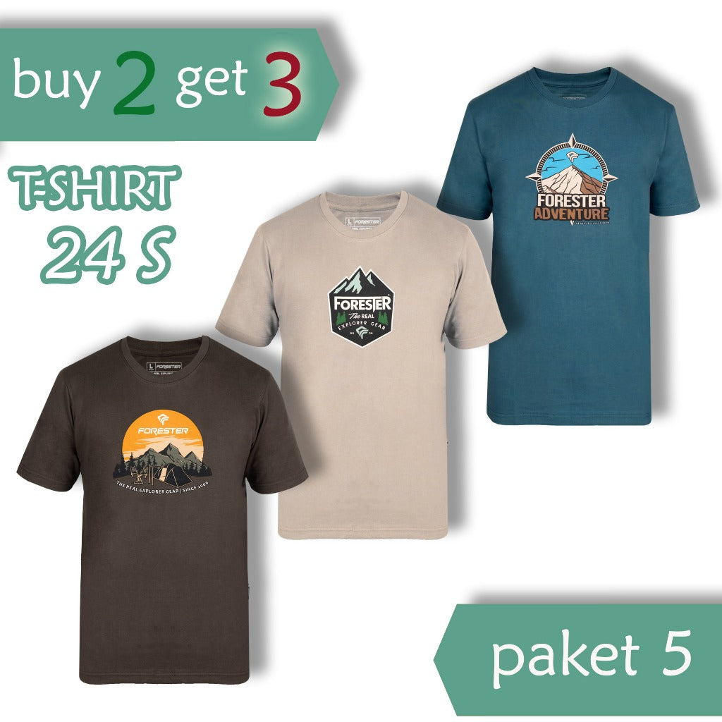 [6-9-10] Paket Hemat 3 pcs Kaos Oblong Sablon Keren Forester Katun 24S Bahan Adem