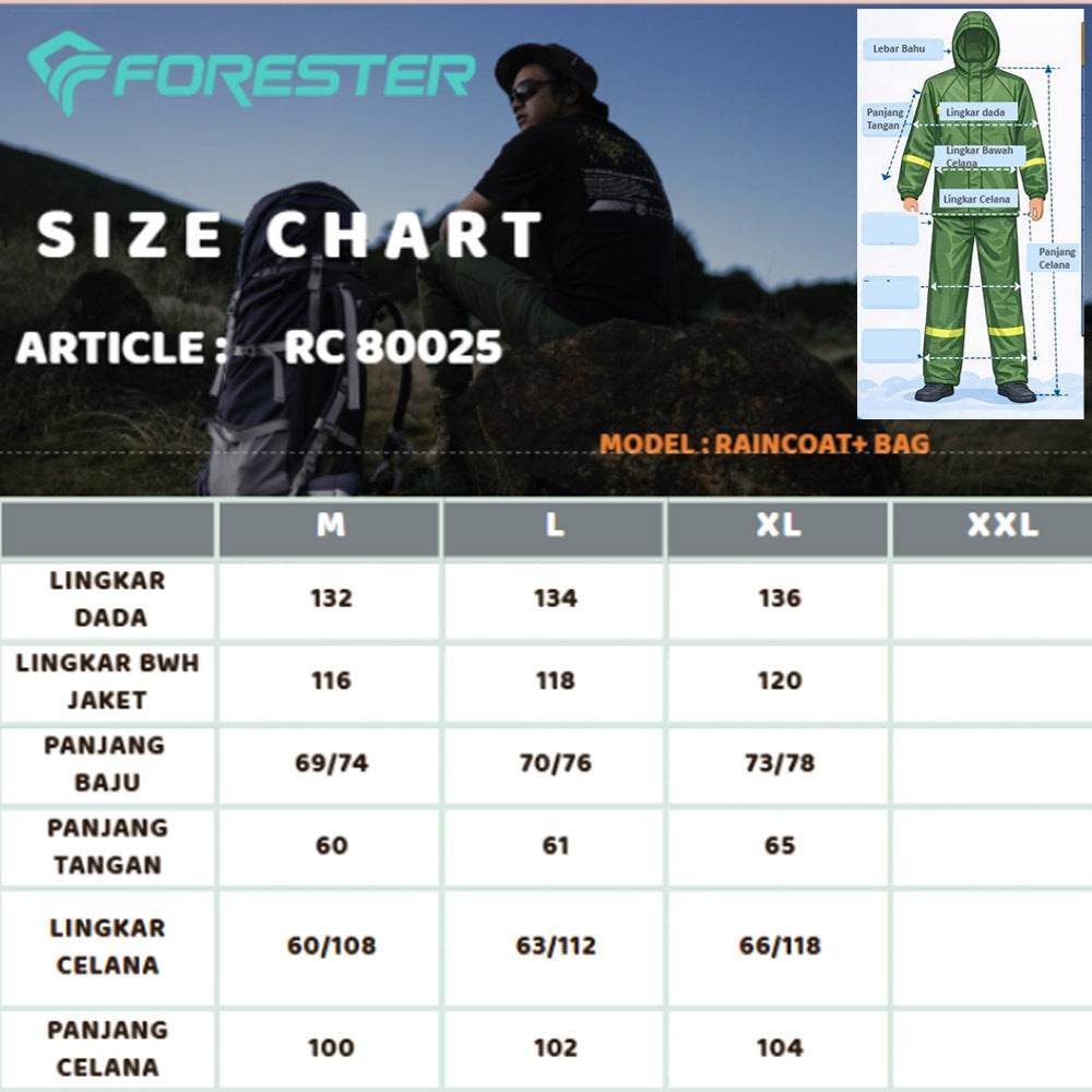 Forester RC 80025 Raincoat Jas Hujan Ekstra Ruang Tas Ransel